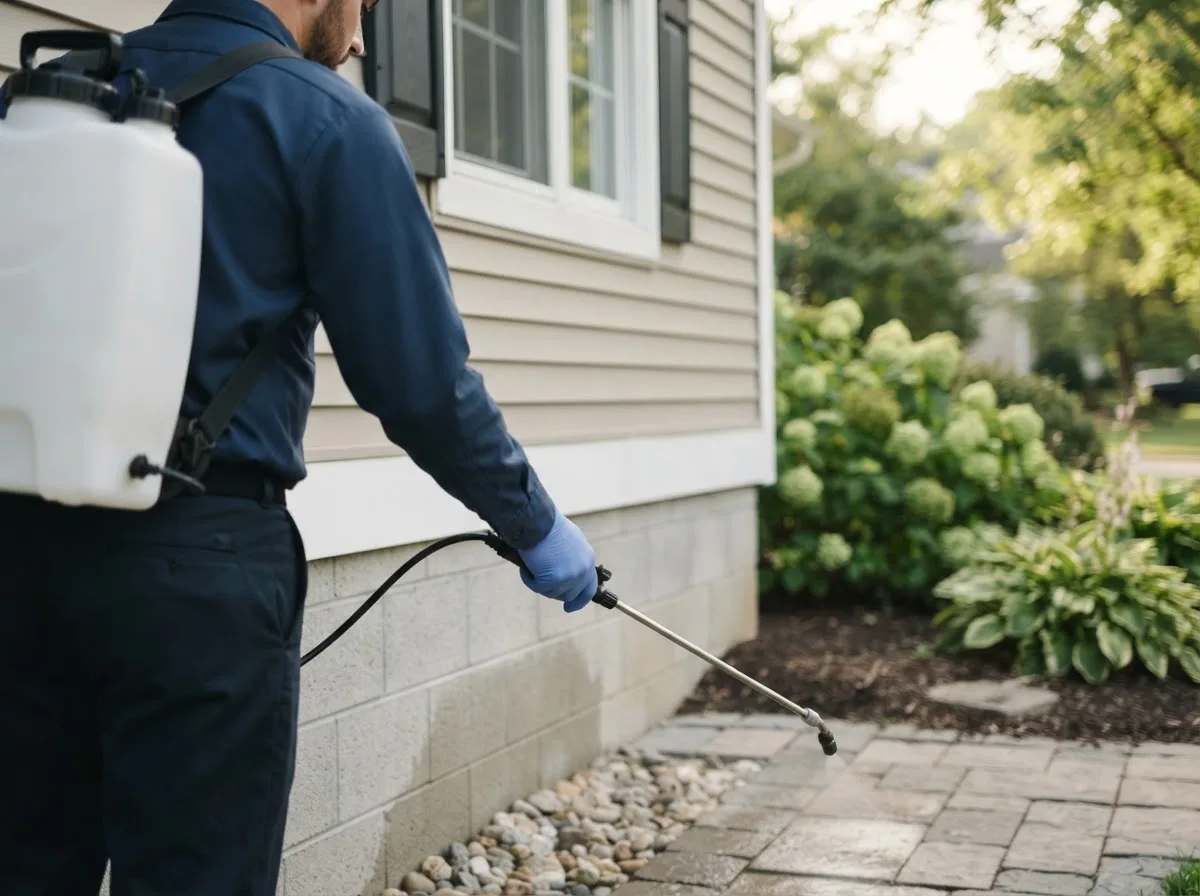 Pest control technician inspecting a home in Empire, OH